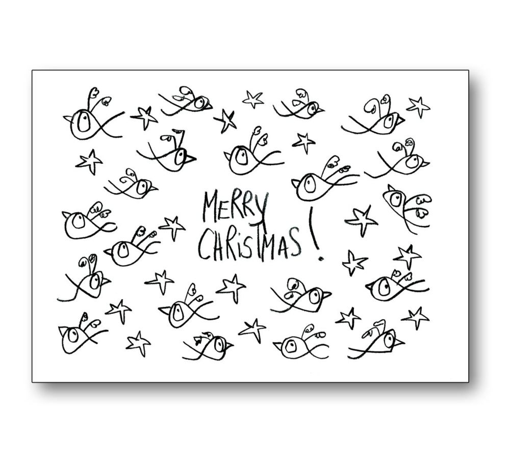 Postkarte - Birds and stars